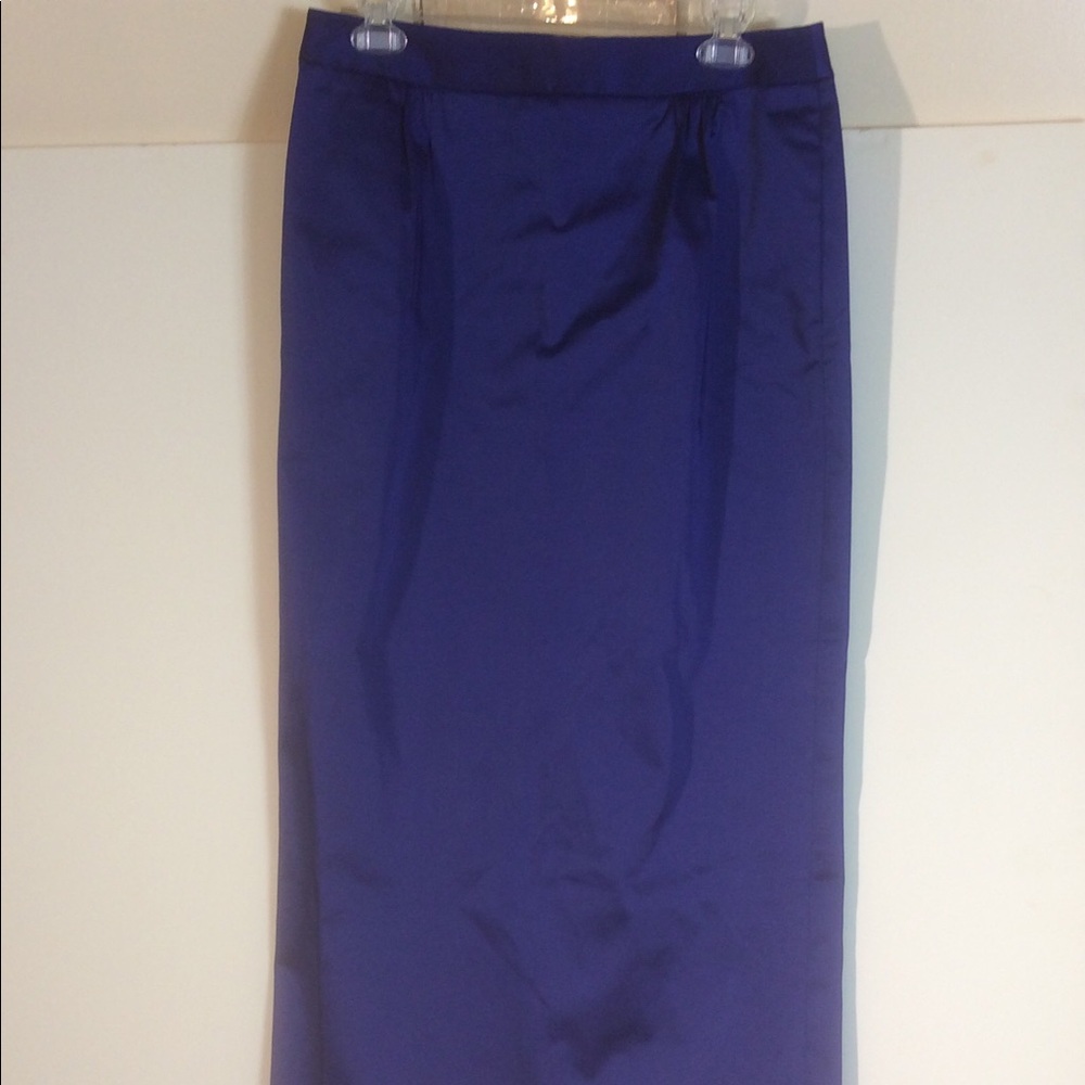 TALBOTS Long Vibrant Blue Pencil Skirt Satin Finish Rear Zip Split Black Formal